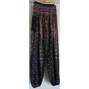 Karma Boho Pants Black Pink Paisley Harem Bohemian Trousers Slacks